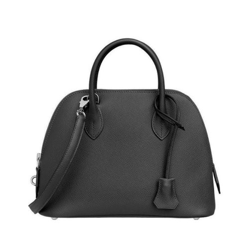 【新品包包】HERMES/爱马仕 女士黑色Epsom小牛皮银扣u刻手提肩背保龄球包H082798CK89