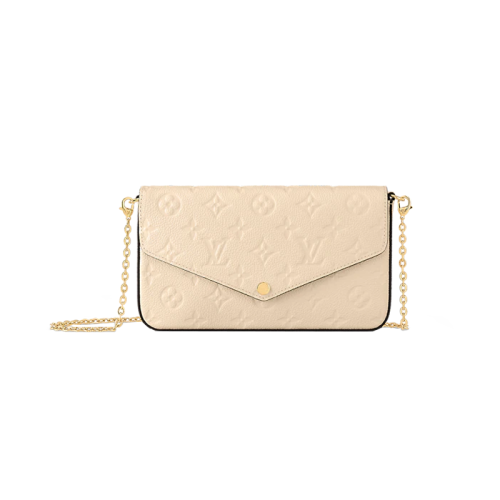 【新品包包】Louis Vuitton/路易威登 23新款 Félicie女士米色压花粒面牛皮链条单肩包/手拿包 M82363