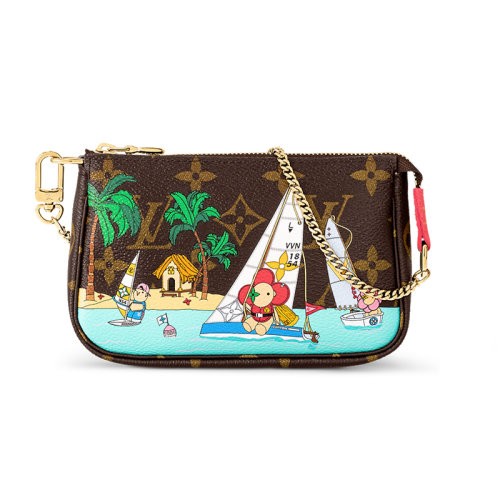 【新品包包】Louis Vuitton/路易威登 23新款 女士迷你棕色Vivienne吉祥物帆布手拿包 M82841